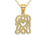 14K Yellow Gold God Loves (Heart ) You Charm Pendant Necklace with Chain